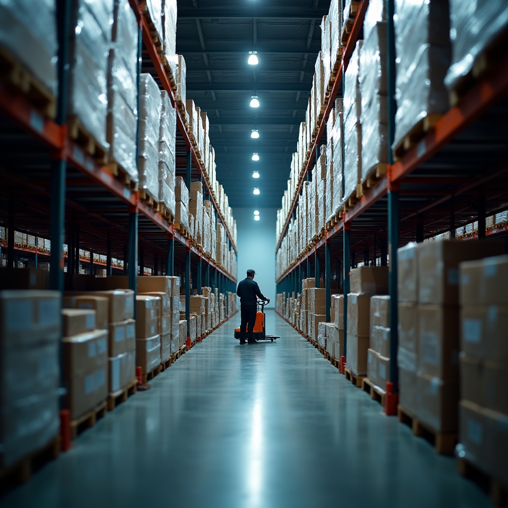Rows of storage racking inside a regional distribution center