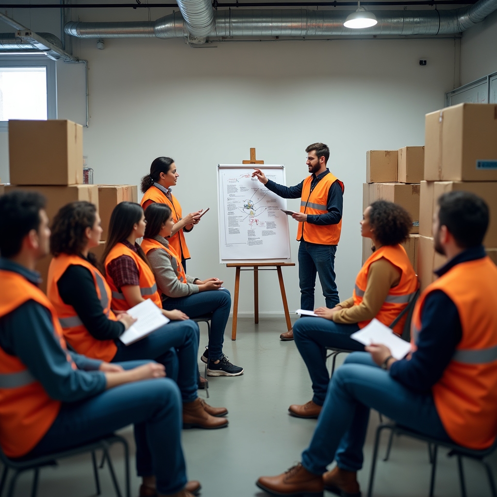 Group of warehouse staff participating in an onsite training workshop
